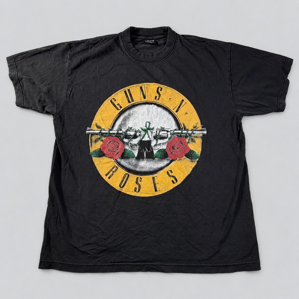 Faded Guns N Roses Vintage Graphic T-Shirt Mens Large Black Band Tee Rock Logo